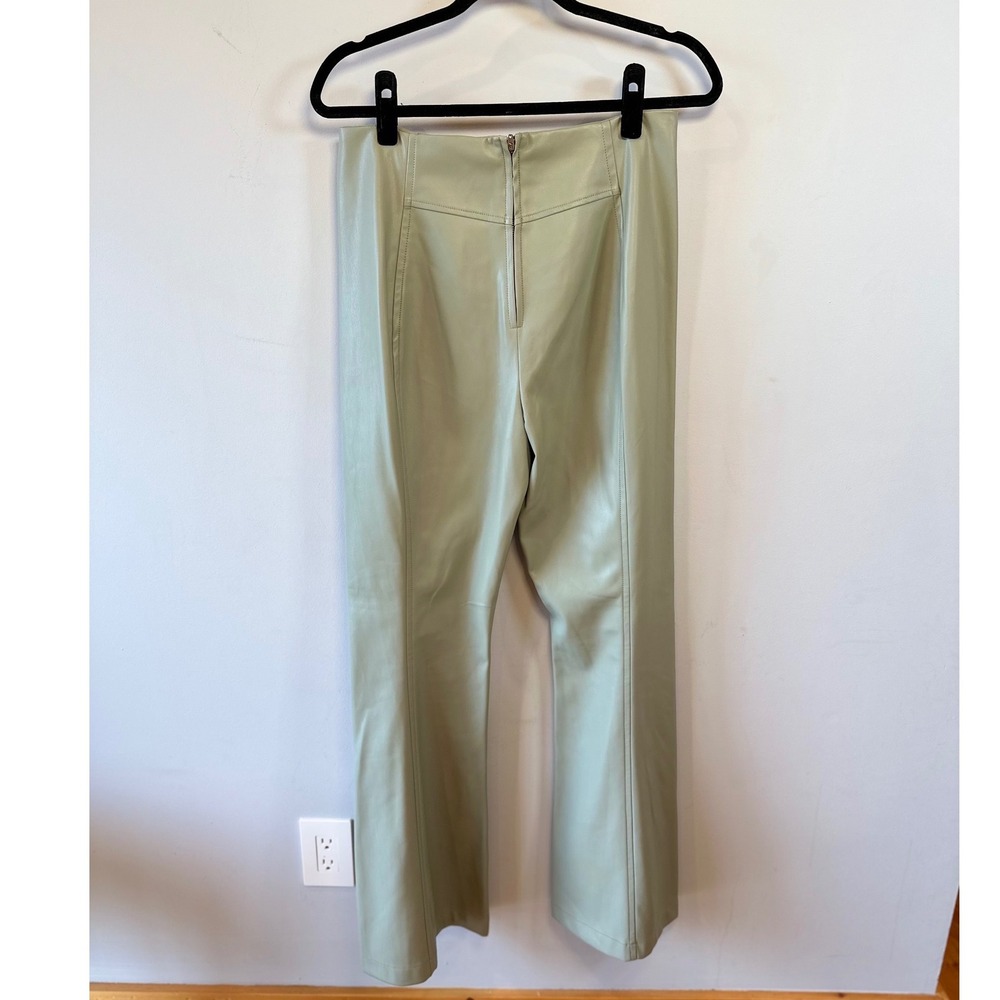 Free People We The Free Real Deal Slit Faux Leather High Rise Flare Pants Green - Picture 5 of 10